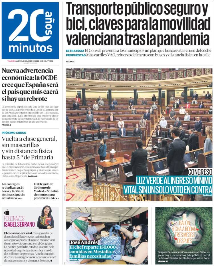 Portada de 20 Minutos - Valencia (España)