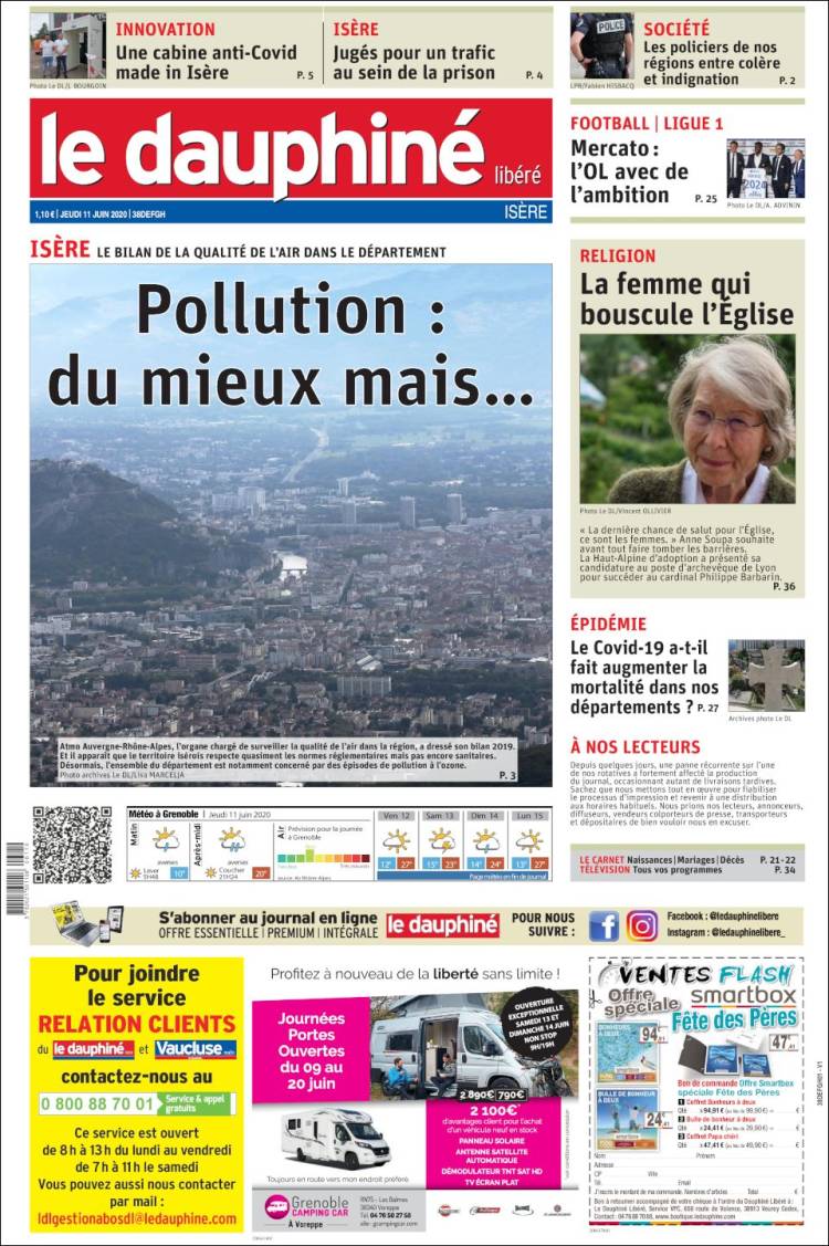Portada de Le Dauphiné Libéré (Francia)