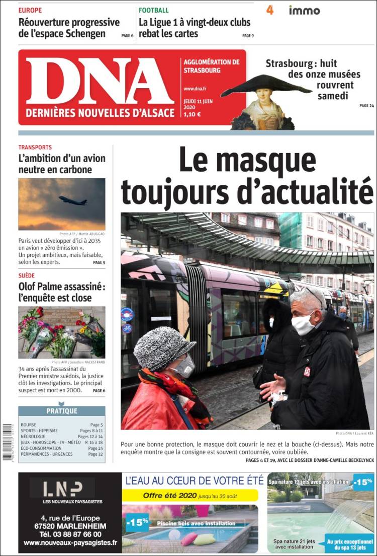 Portada de Les Dernières Nouvelles d'Alsace (Francia)