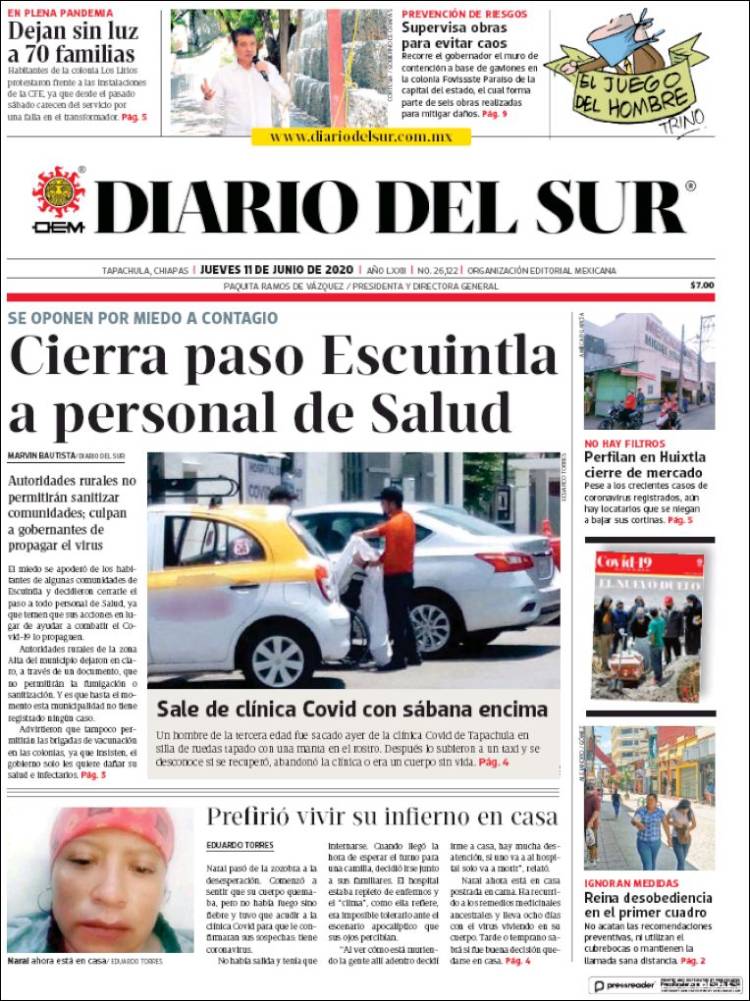 Portada de El Diario del Sur (México)