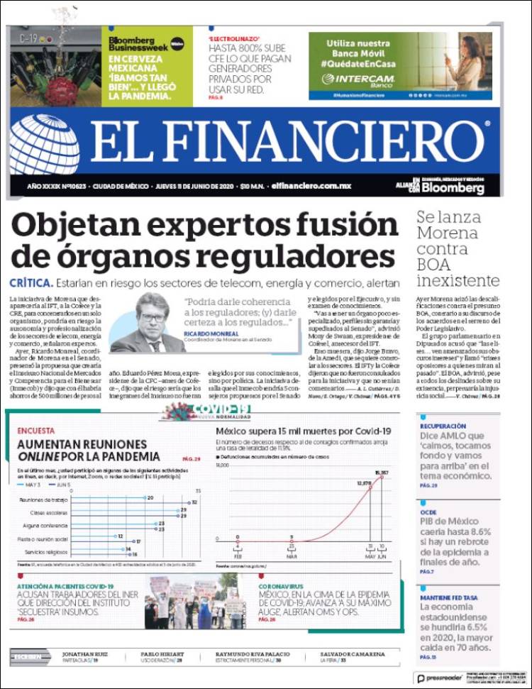 Portada de El Financiero (México)