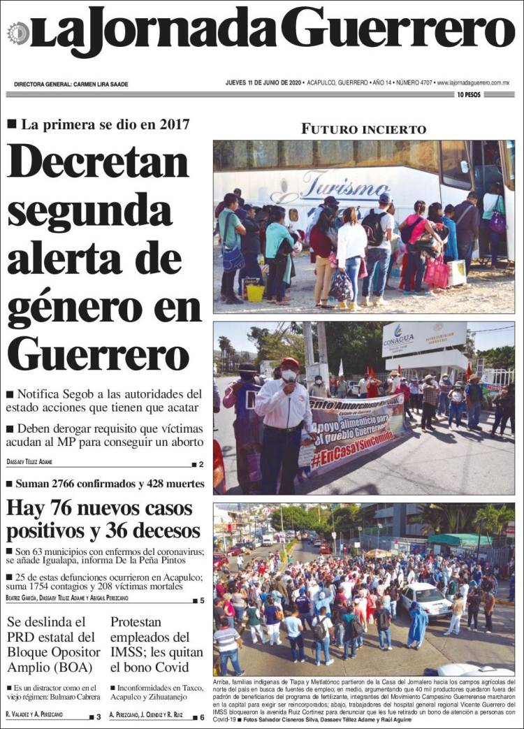 Portada de La Jornada de Guerrero (México)