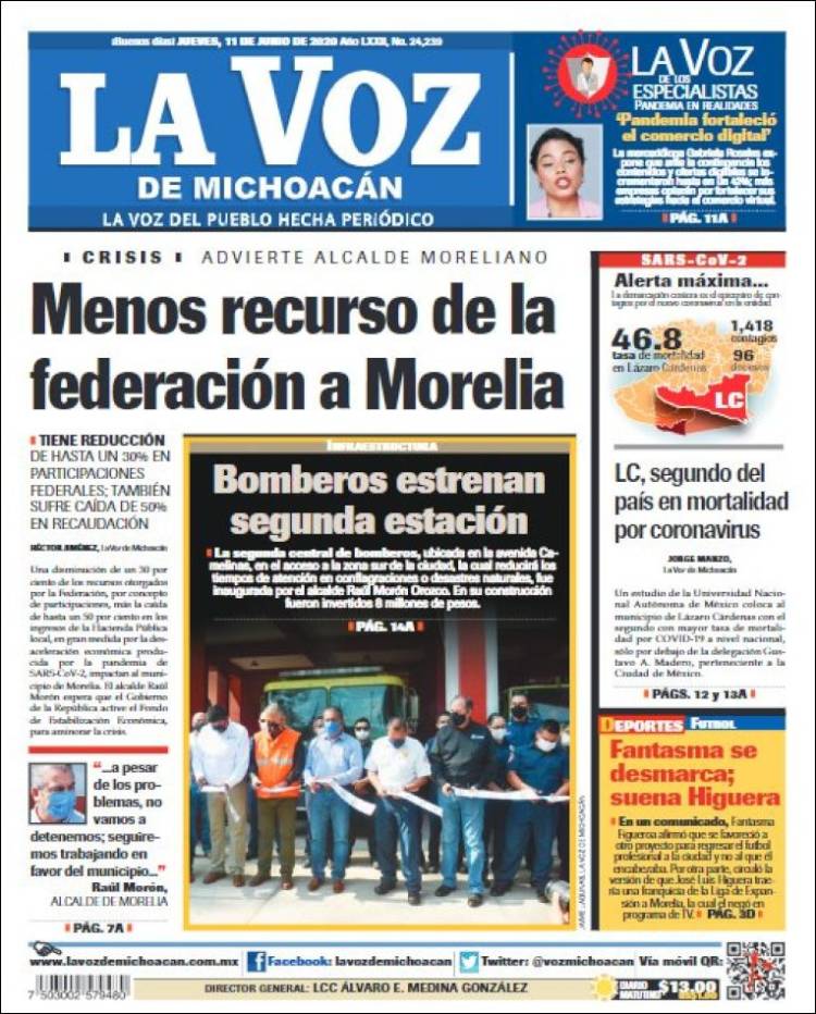 Portada de La Voz de Michoacán (México)