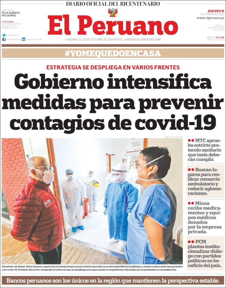 Portada de El Peruano (Perú)