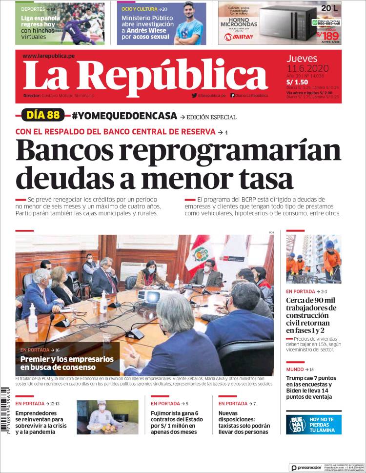 Portada de La Republica (Perú)