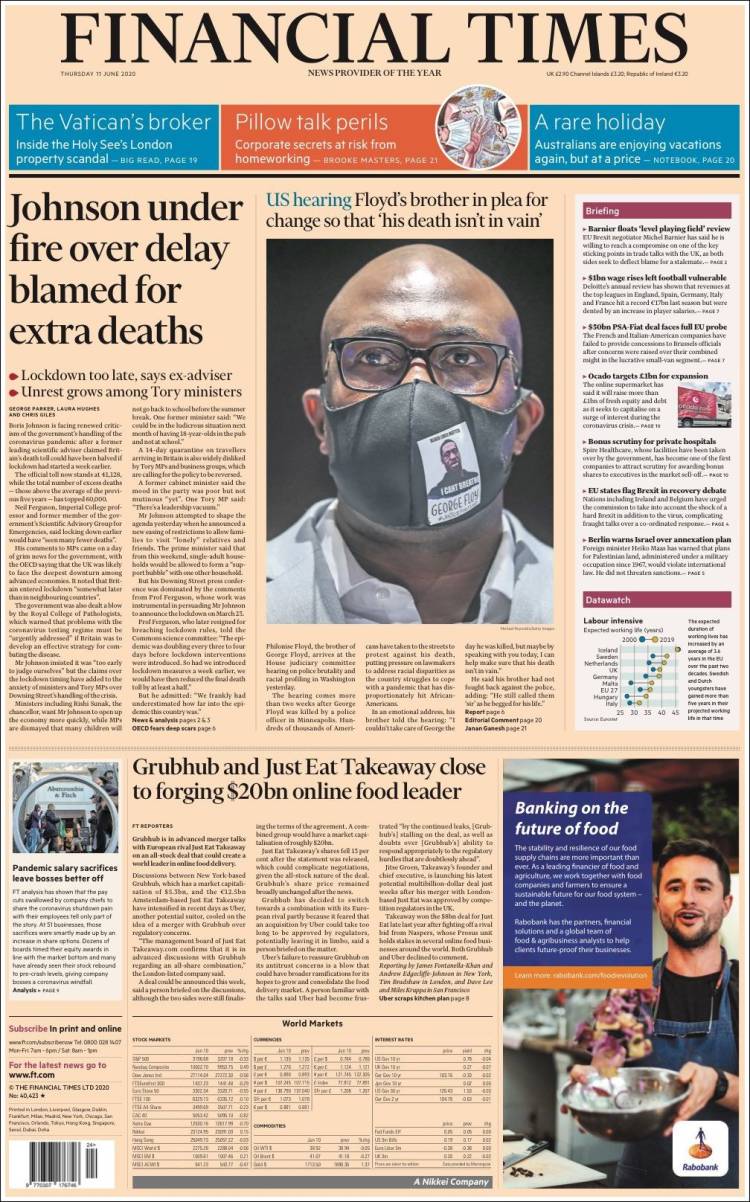 Portada de Financial Times (Reino Unido)