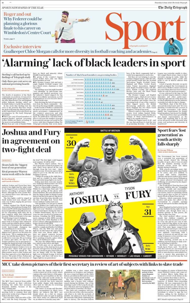 Portada de Telegraph Sport (Reino Unido)