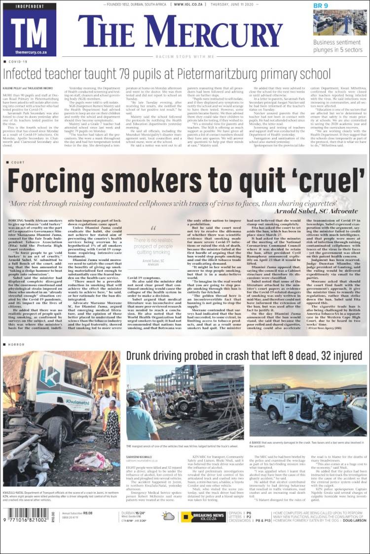 Portada de The Mercury (Sud&aacute;frica)