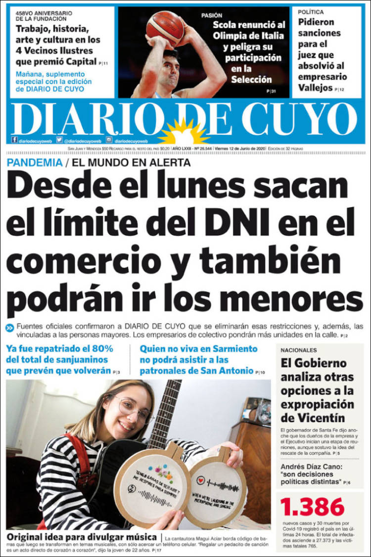 Portada de Diario de Cuyo (Argentina)