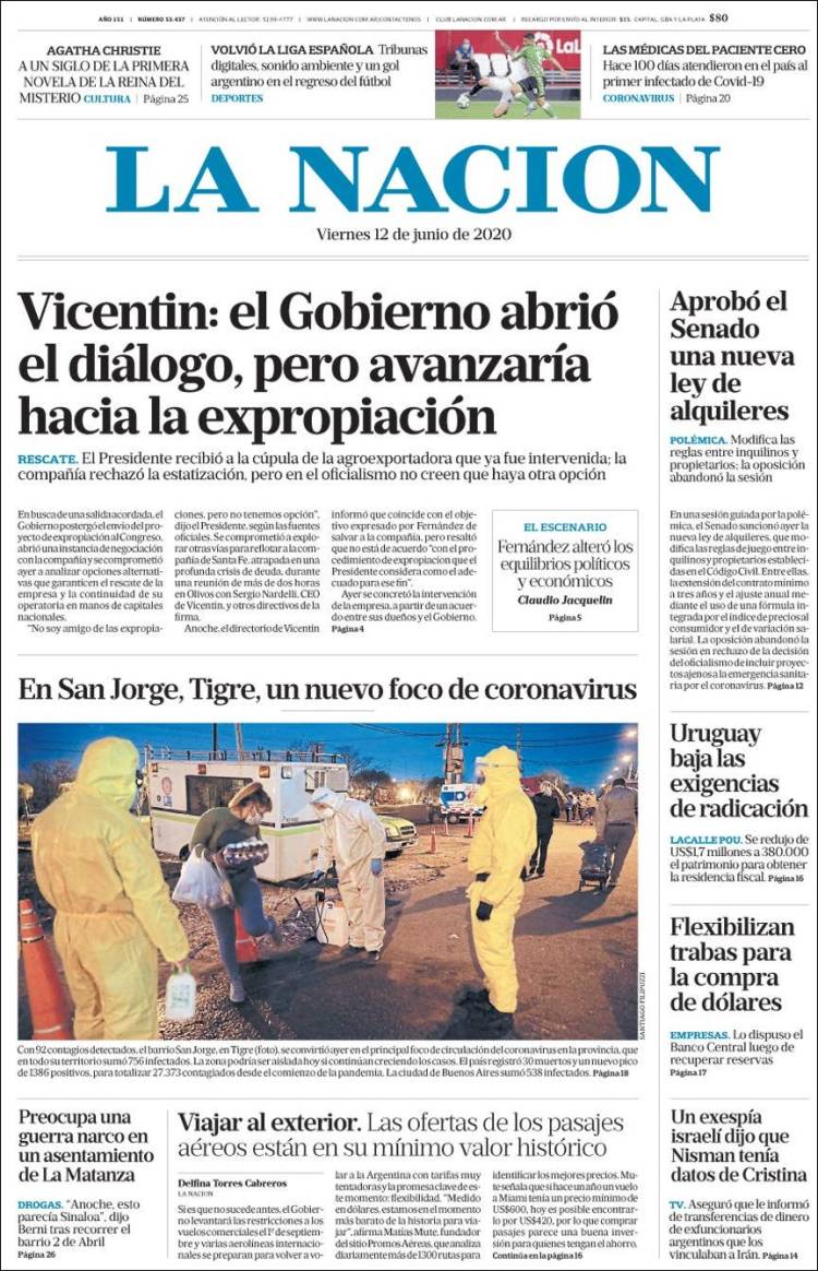 Portada de La Nación (Argentina)