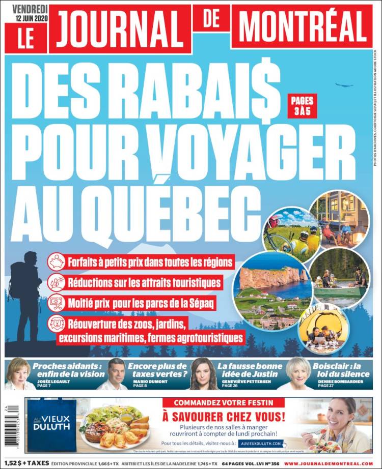 Portada de Le Journal de Montréal (Canada)