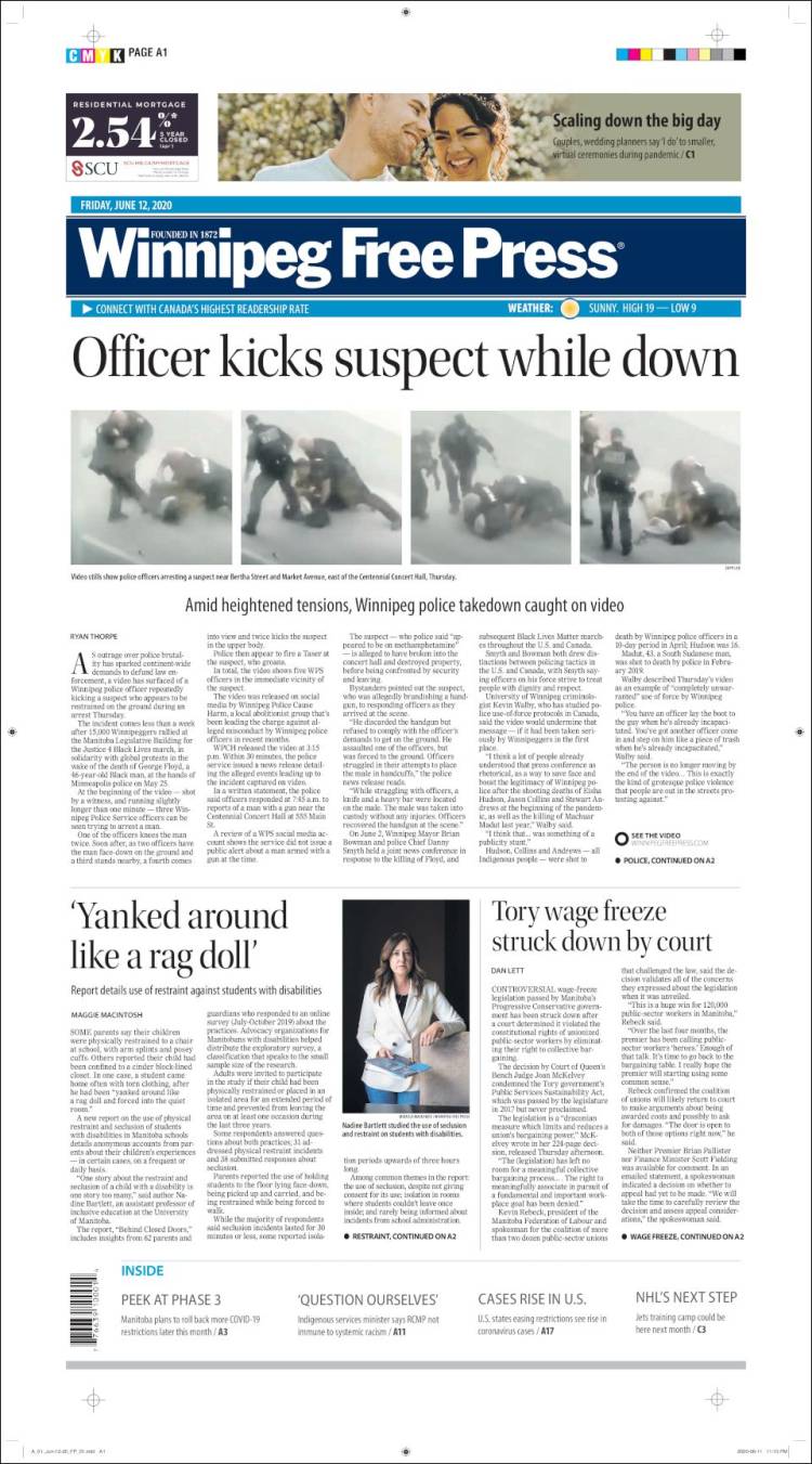 Portada de Winnipeg Free Press (Canadá)