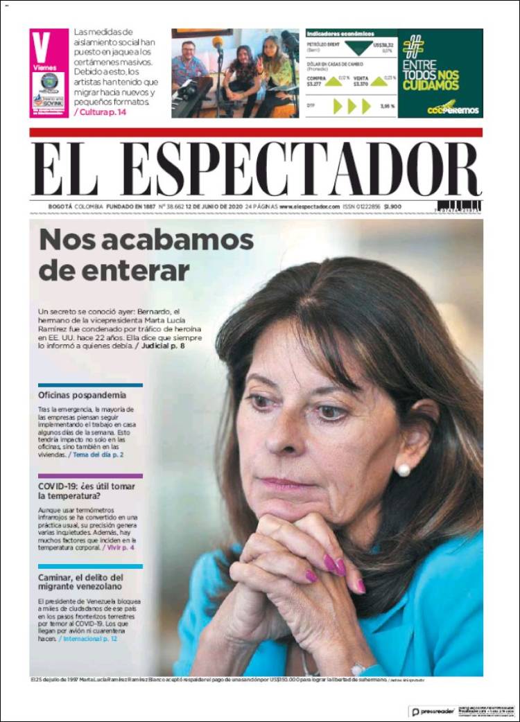 Portada de El Espectador (Colombia)