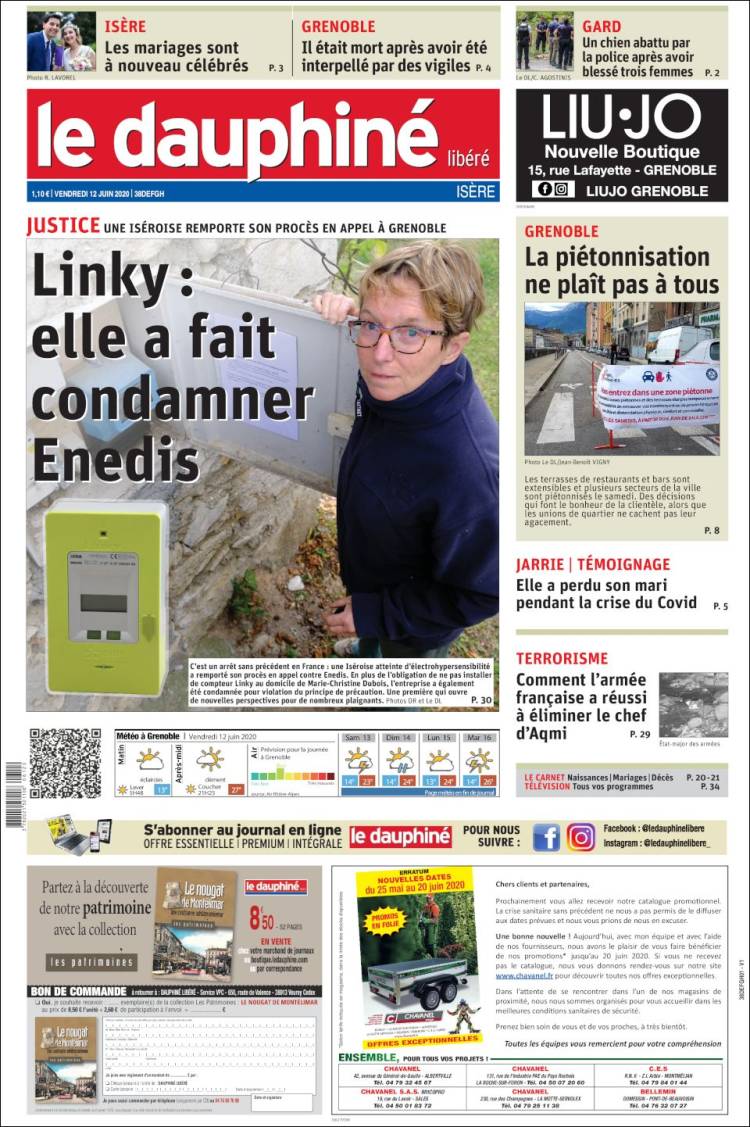 Portada de Le Dauphiné Libéré (Francia)