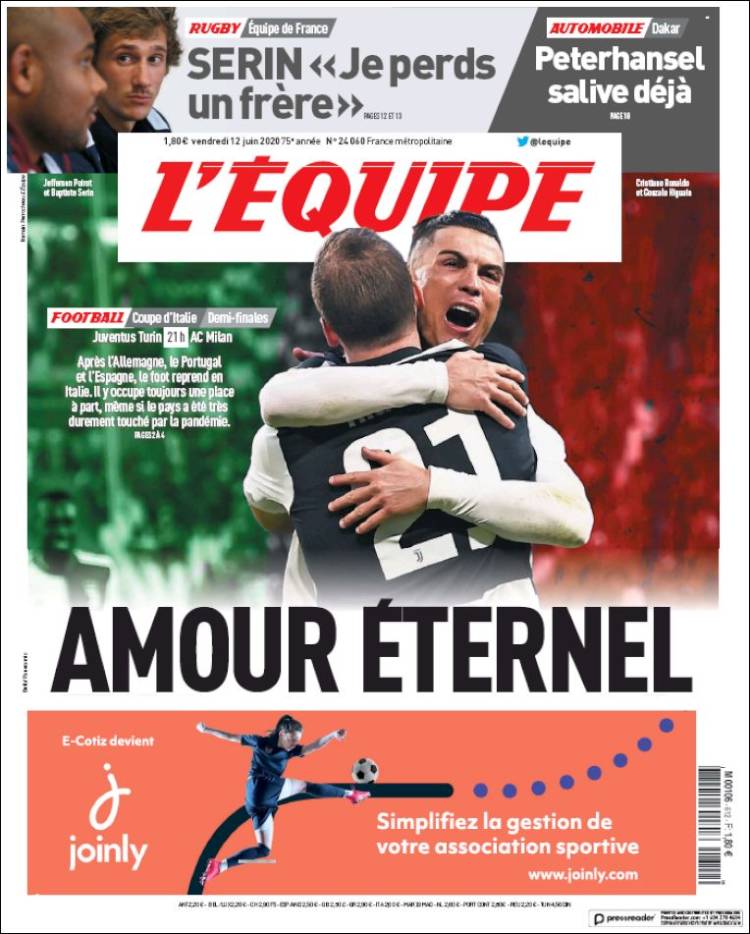 Portada de L'Equipe (Francia)