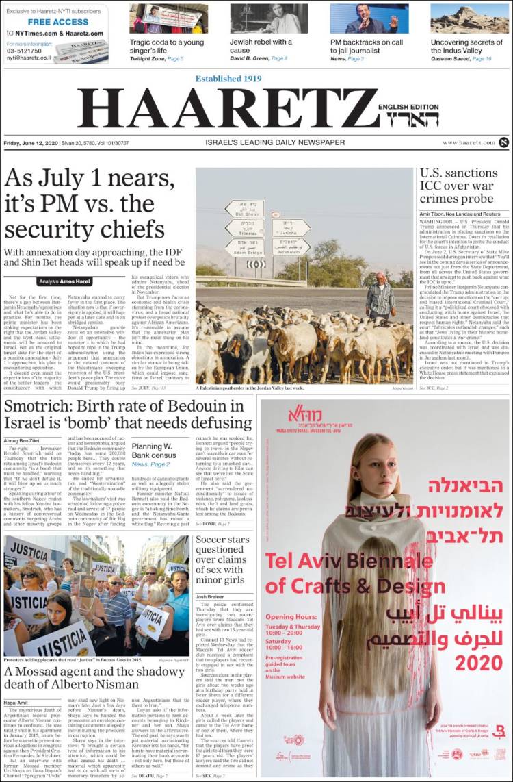 Portada de Haaretz (Israel)