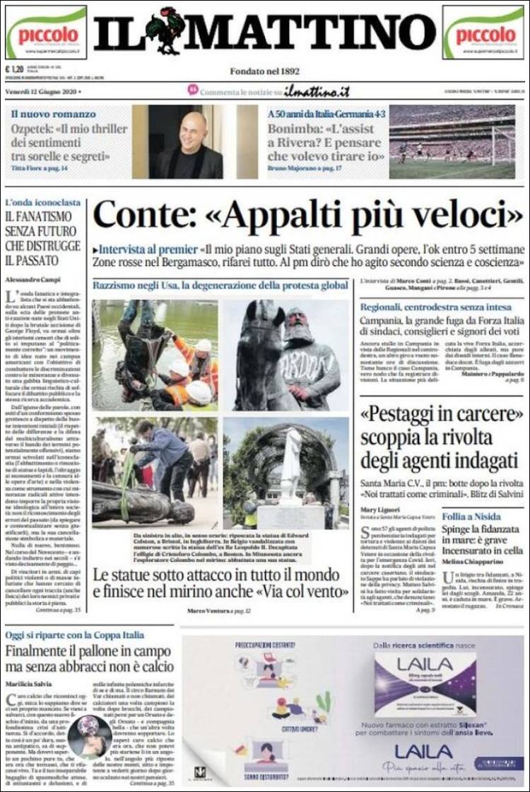 Portada de Il Mattino (Italia)
