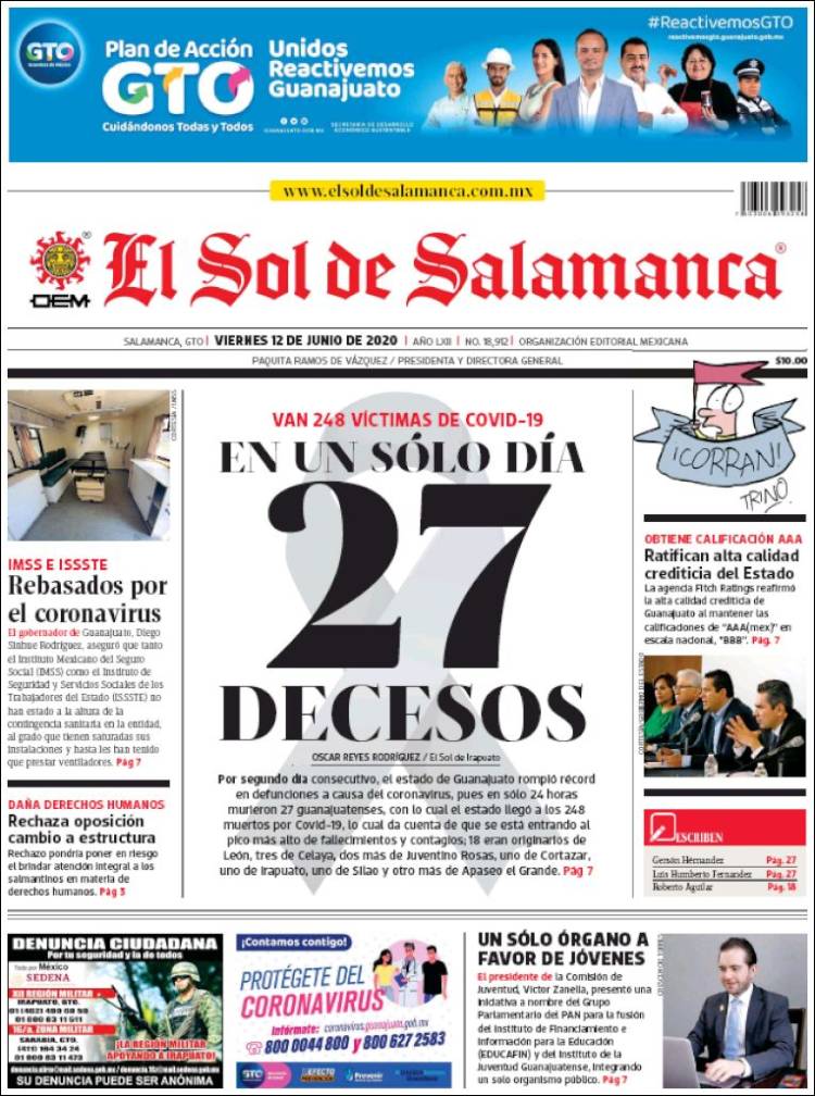 Portada de El Sol de Salamanca (M&eacute;xico)