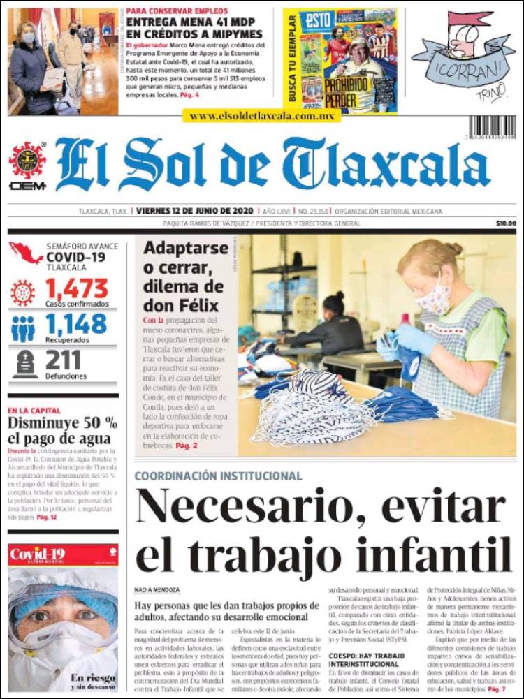 Portada de El Sol de Tlaxcala (M&eacute;xico)
