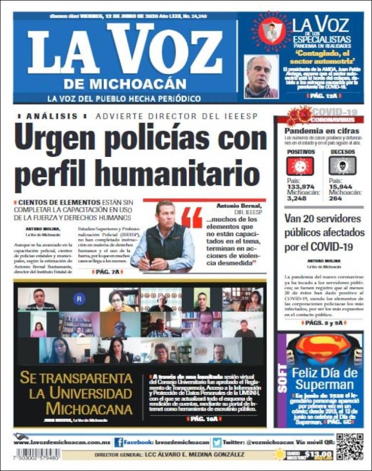 Portada de La Voz de Michoacán (M&eacute;xico)