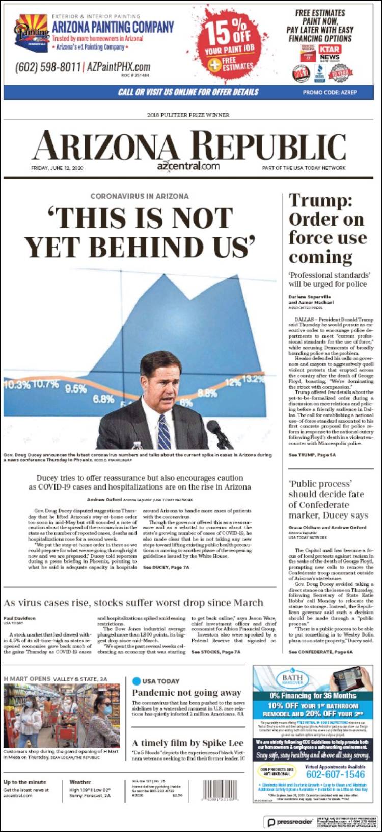 Portada de Arizona Republic News (USA)