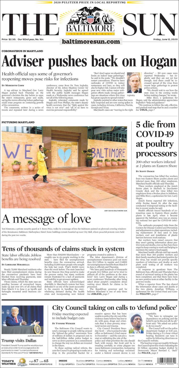 Portada de The Baltimore Sun (USA)