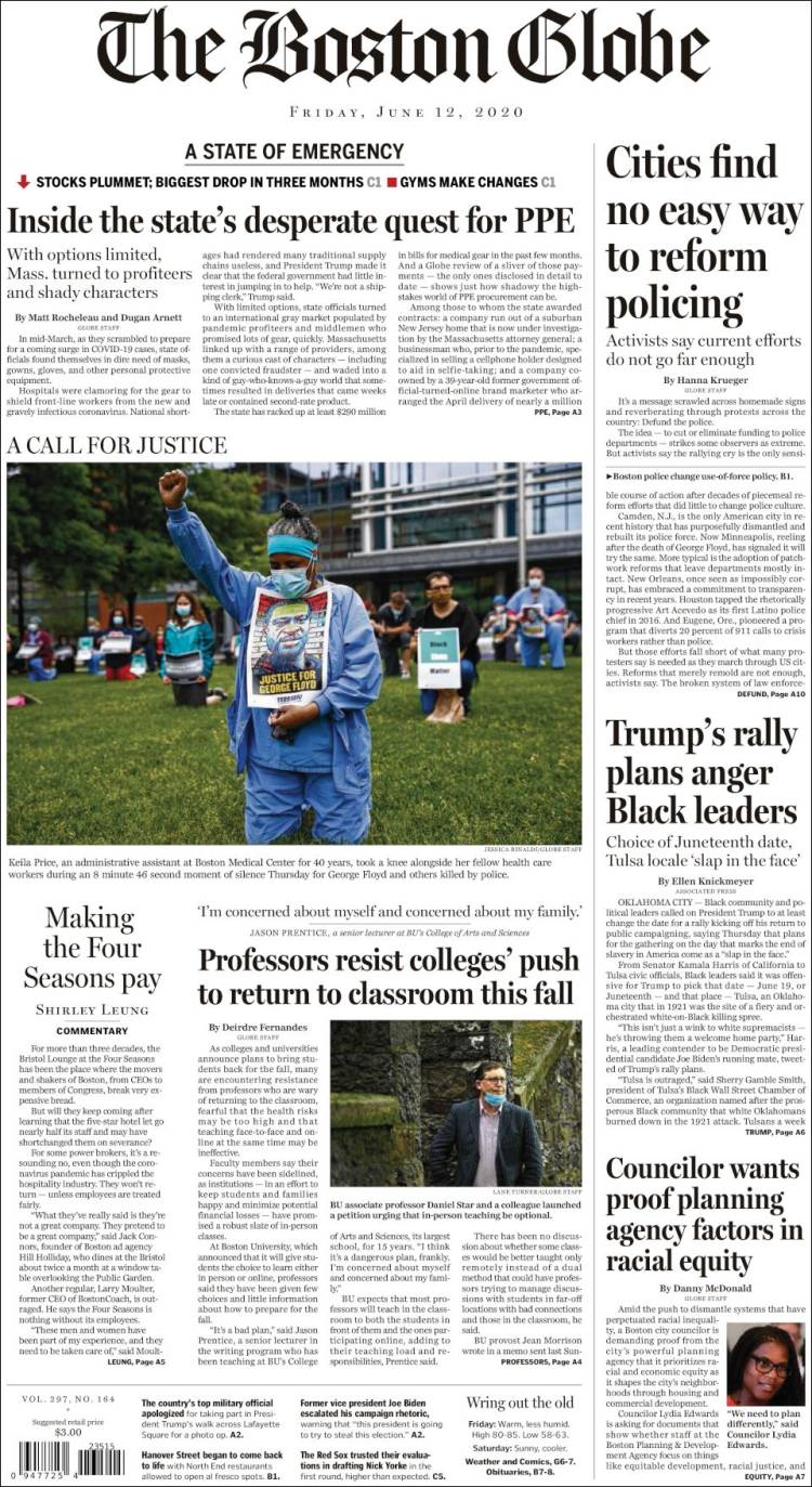 Portada de Boston Globe (USA)