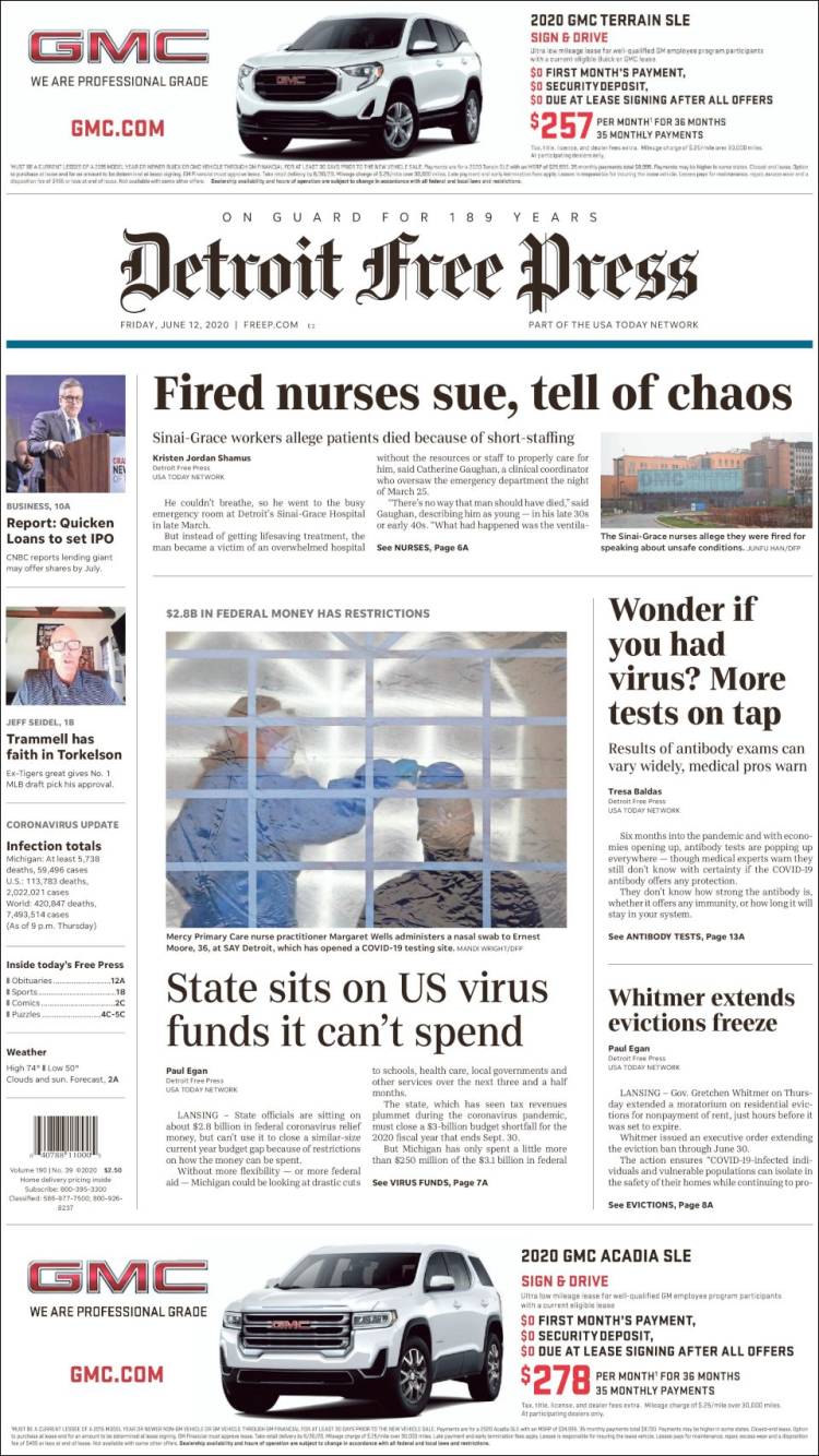 Portada de Detroit Free Press (USA)