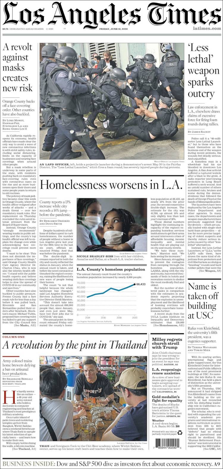 Portada de Los Angeles Times (USA)