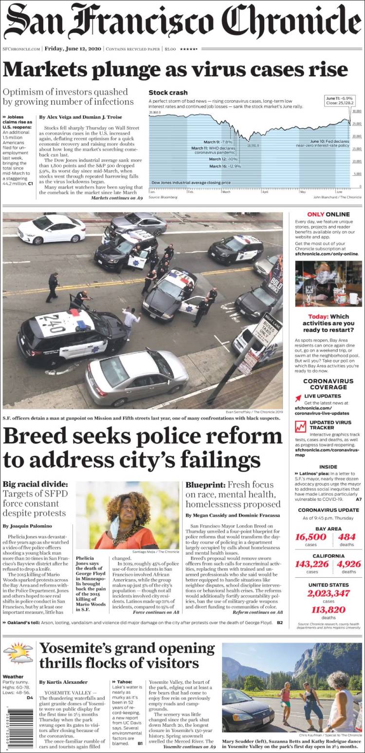 Portada de San Francisco Chronicle (USA)