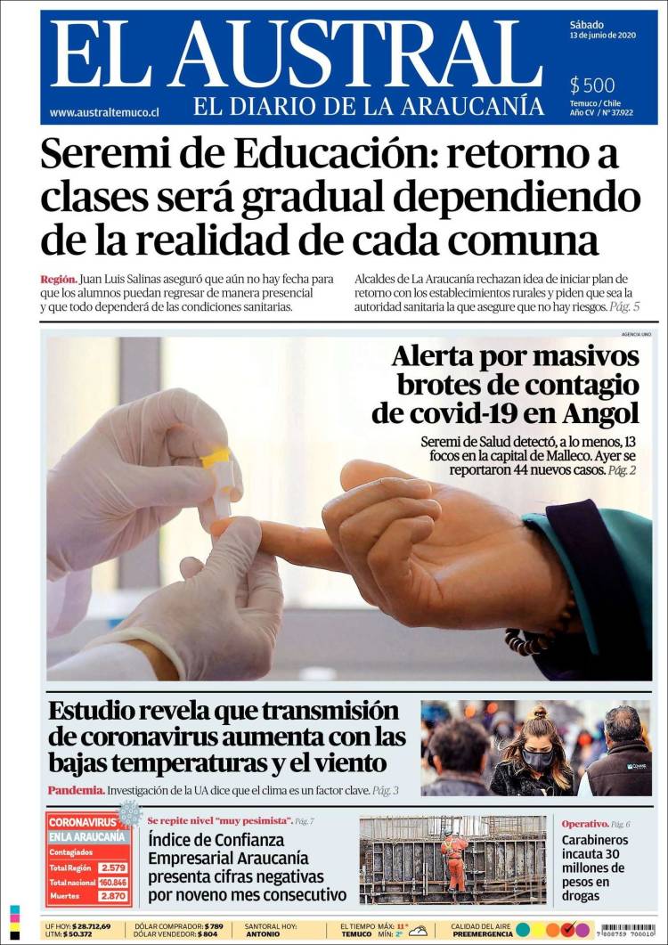Portada de El Austral de Temuco (Chile)