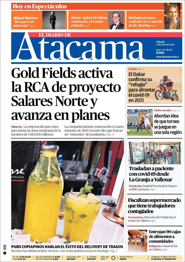 Portada de Diario de Atacama (Chile)