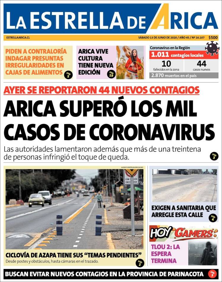 Portada de La Estrella de Arica (Chile)