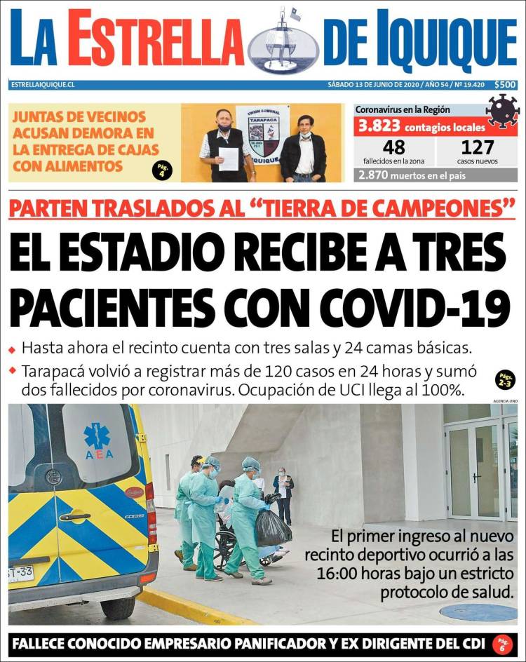 Portada de La Estrella de Iquique (Chile)