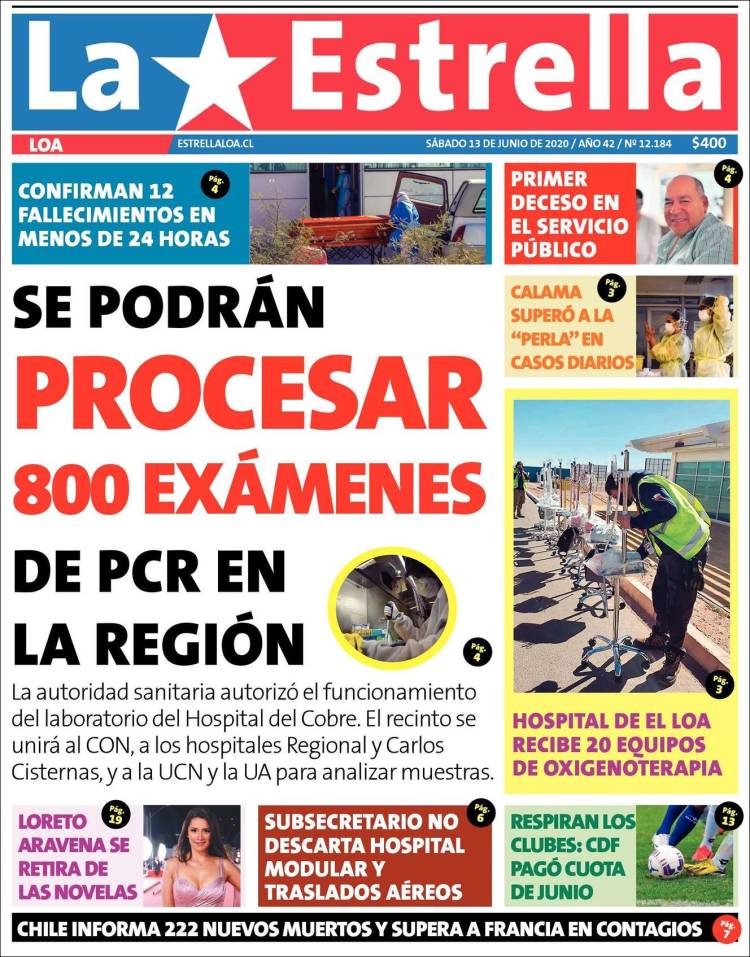 Portada de La Estrella de Loa (Chile)
