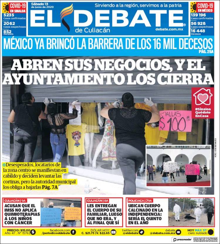 Portada de El Debate de Culiacán (México)