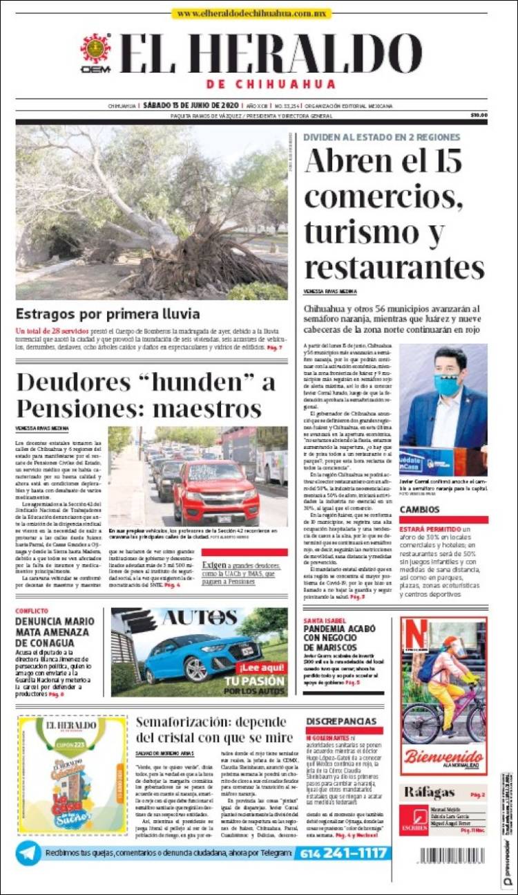 Portada de El Heraldo de Chihuahua (México)