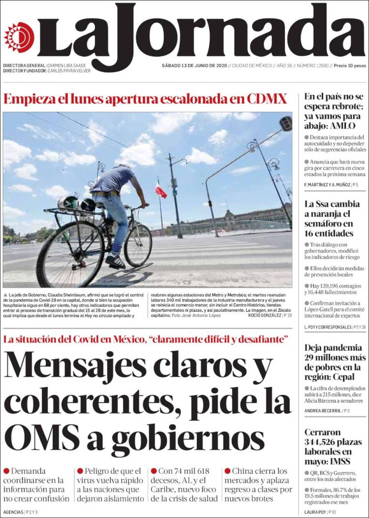 Portada de La Jornada (México)