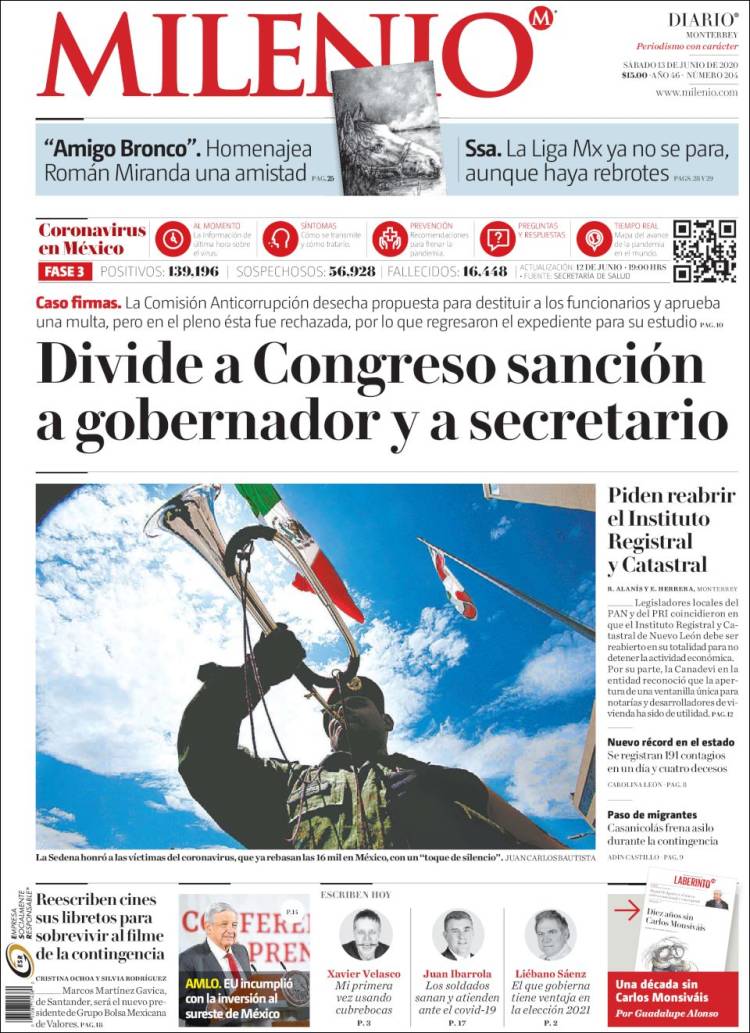 Portada de Milenio de Monterrey (México)