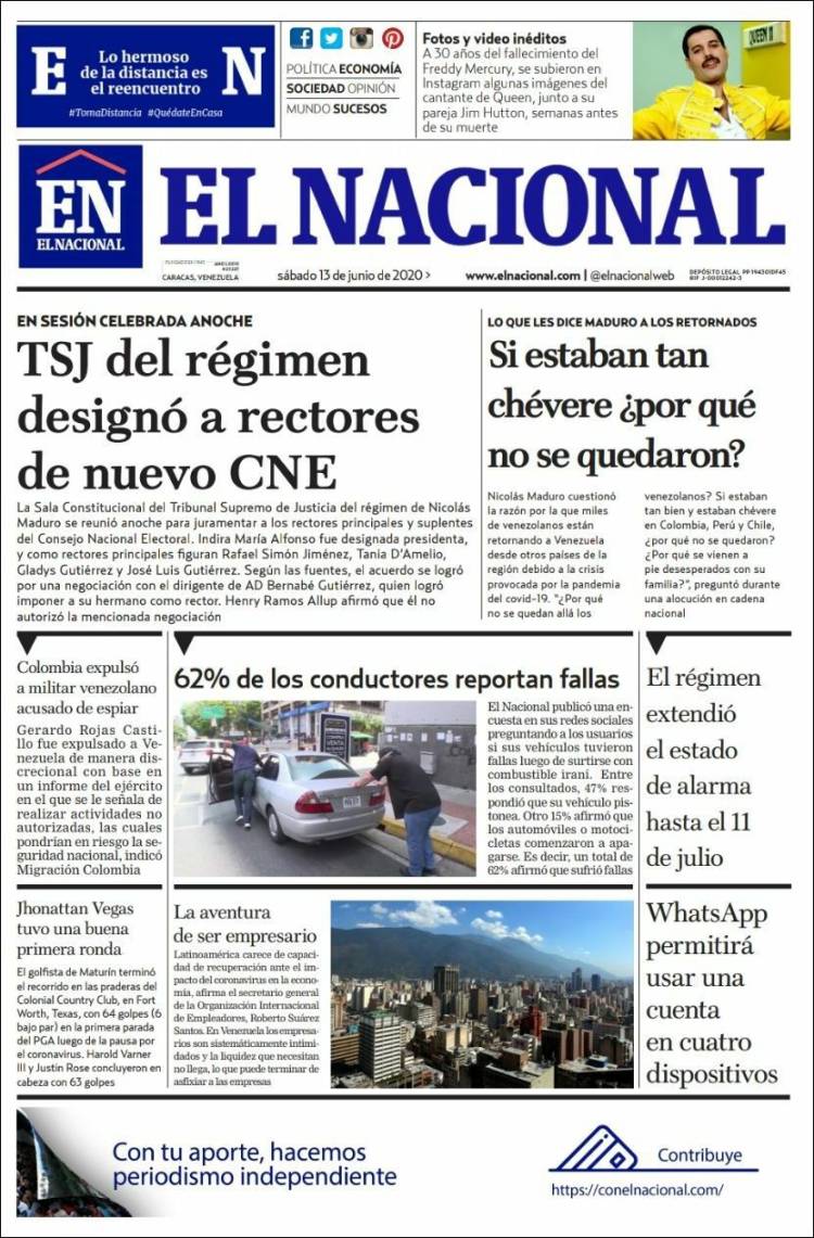 Portada de El Nacional (Venezuela)
