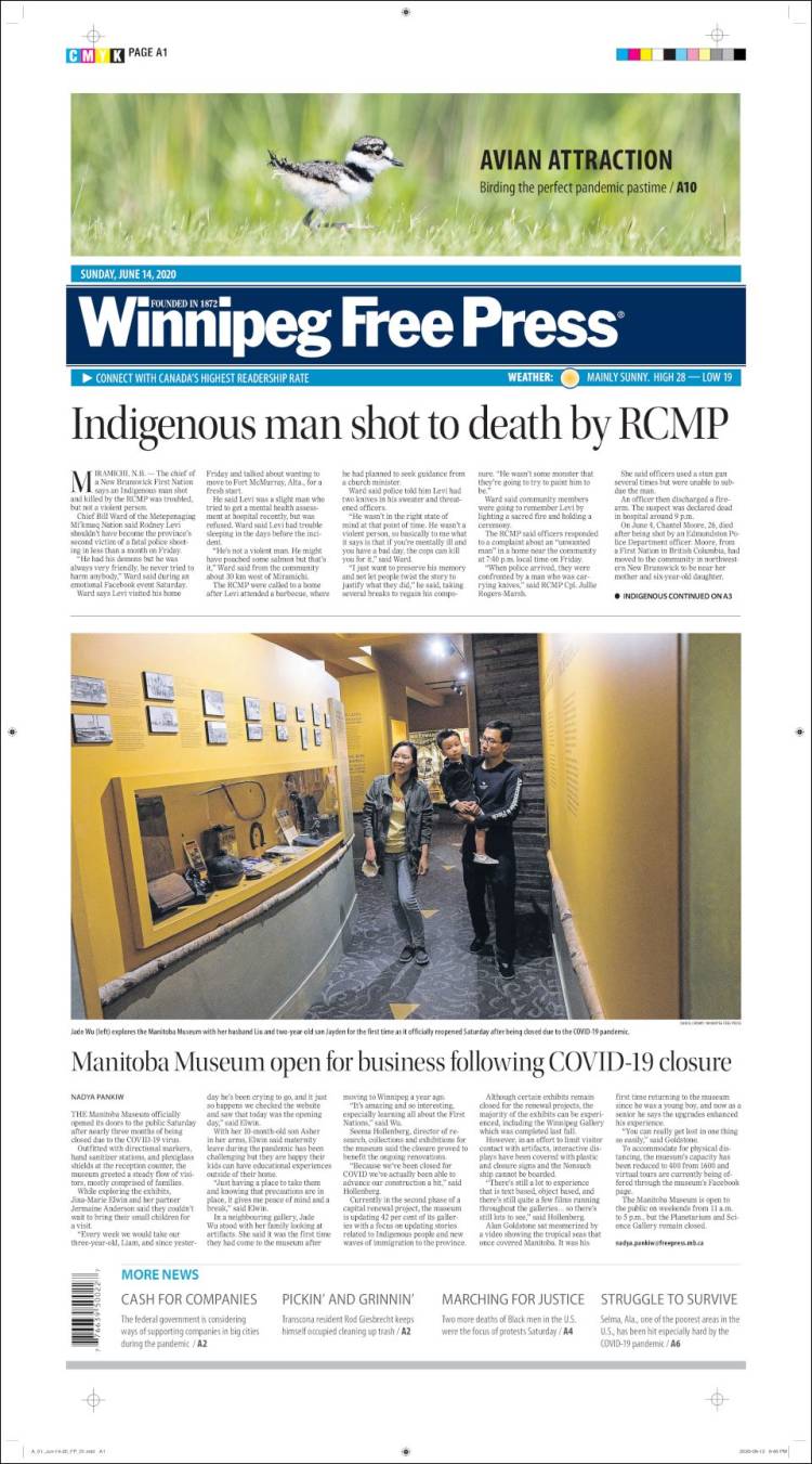 Portada de Winnipeg Free Press (Canadá)