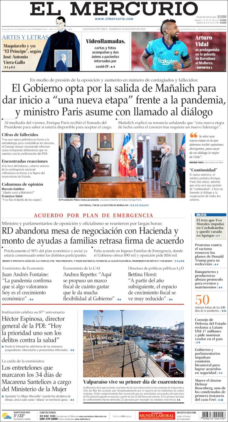 Portada de El Mercurio (Chile)