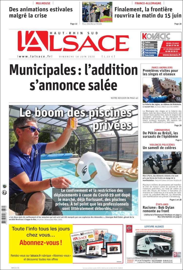 Portada de Journal L'Alsace (Francia)