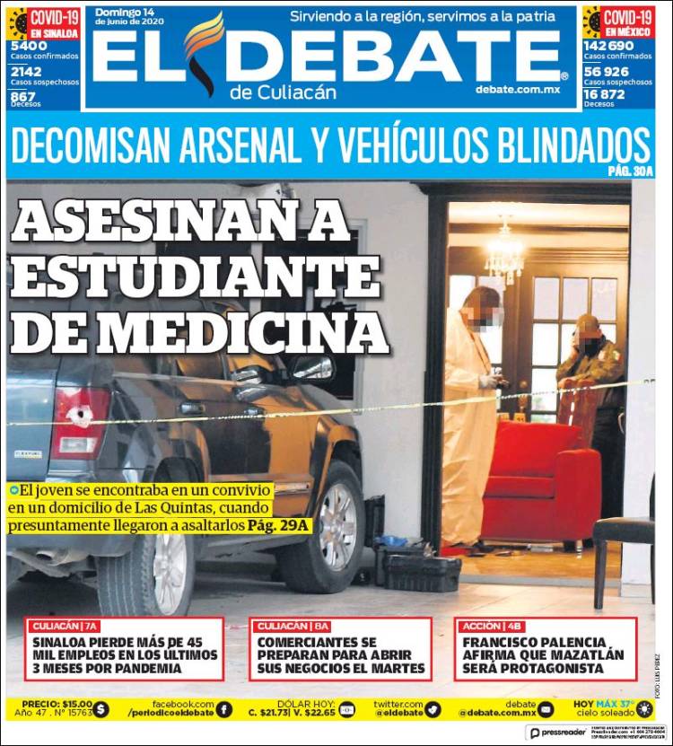 Portada de El Debate de Culiacán (México)