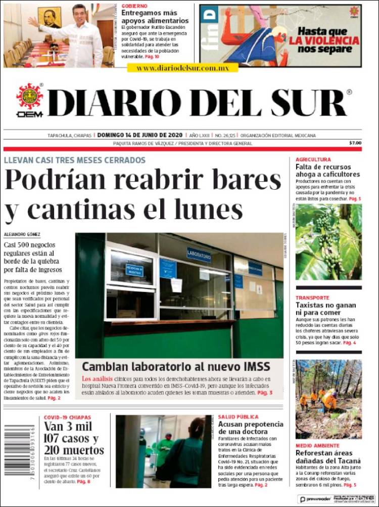 Portada de El Diario del Sur (México)