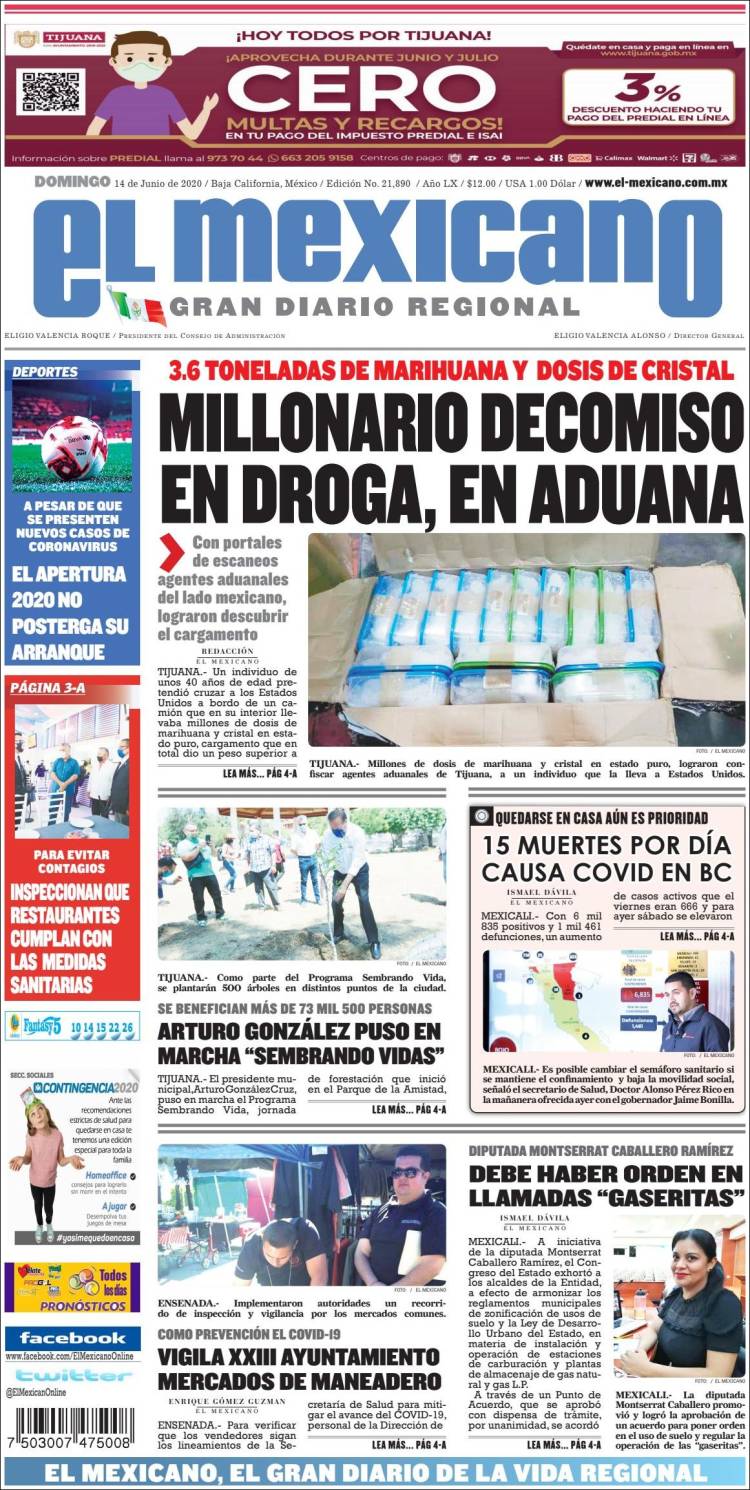 Portada de El Mexicano - El Gran Diario Regional (México)