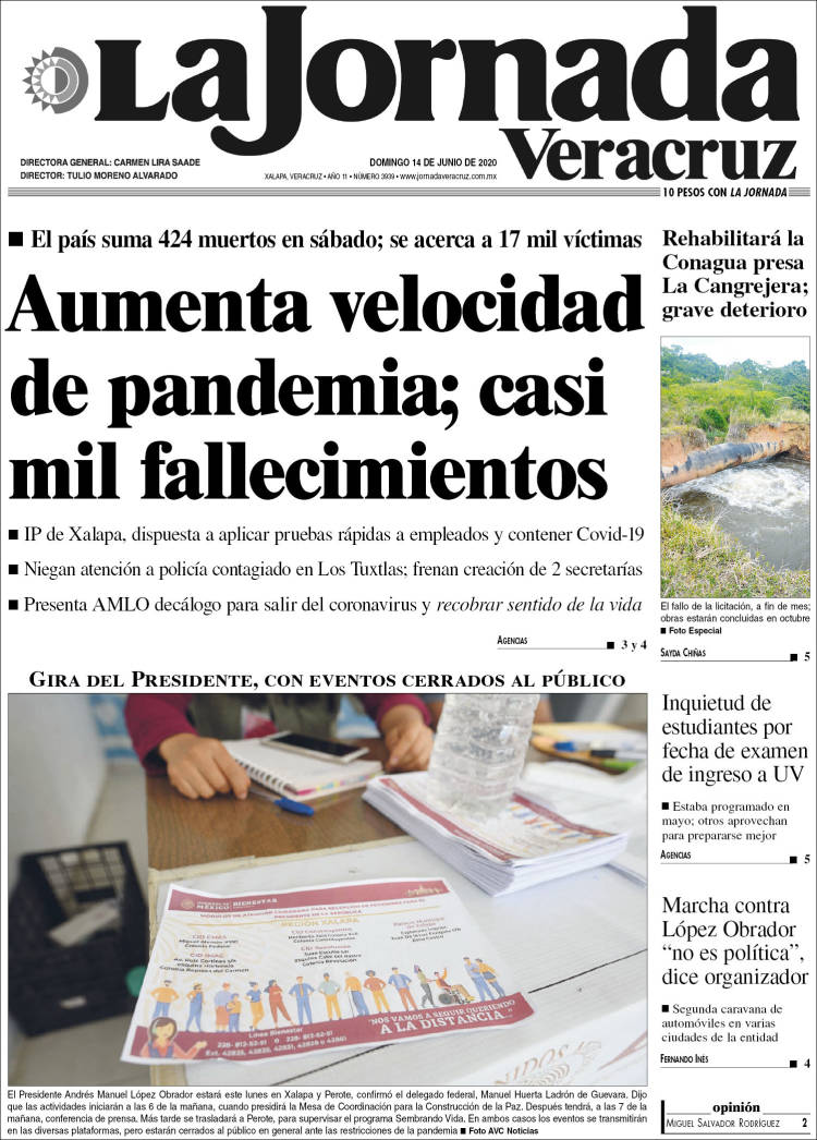 Portada de La Jornada Veracruz (México)