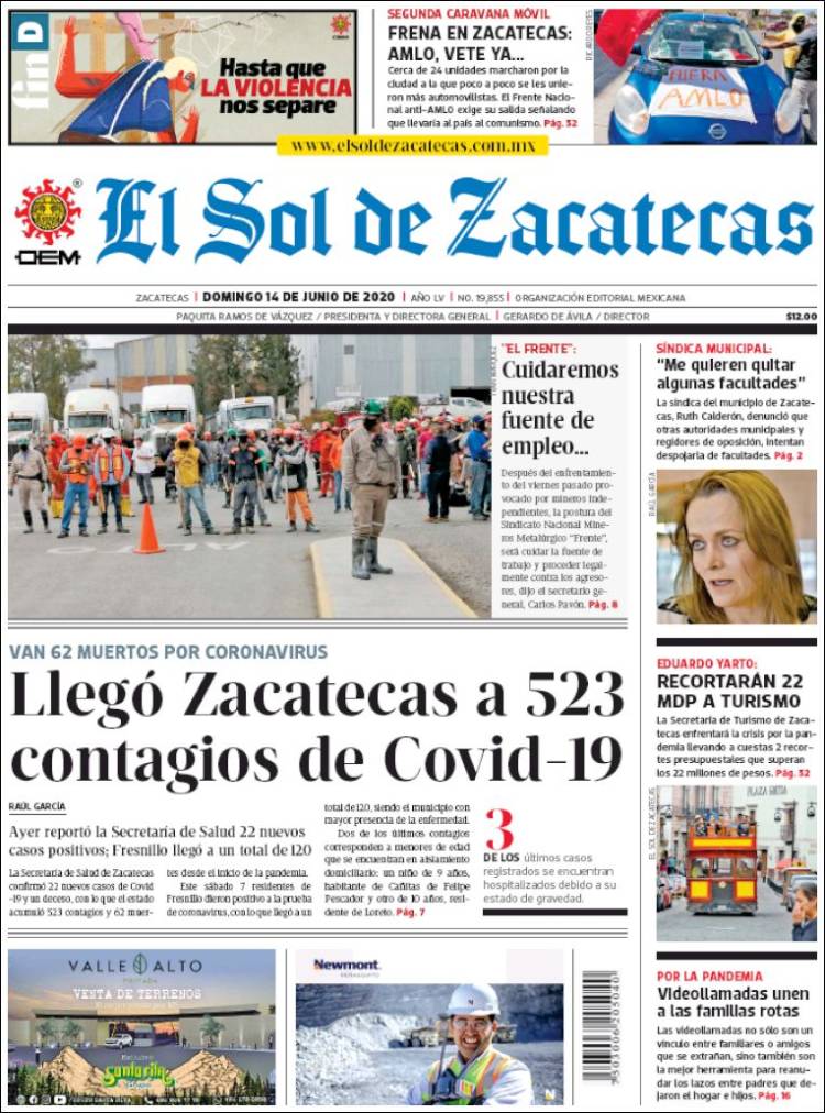 Portada de El Sol de Zacatecas (México)