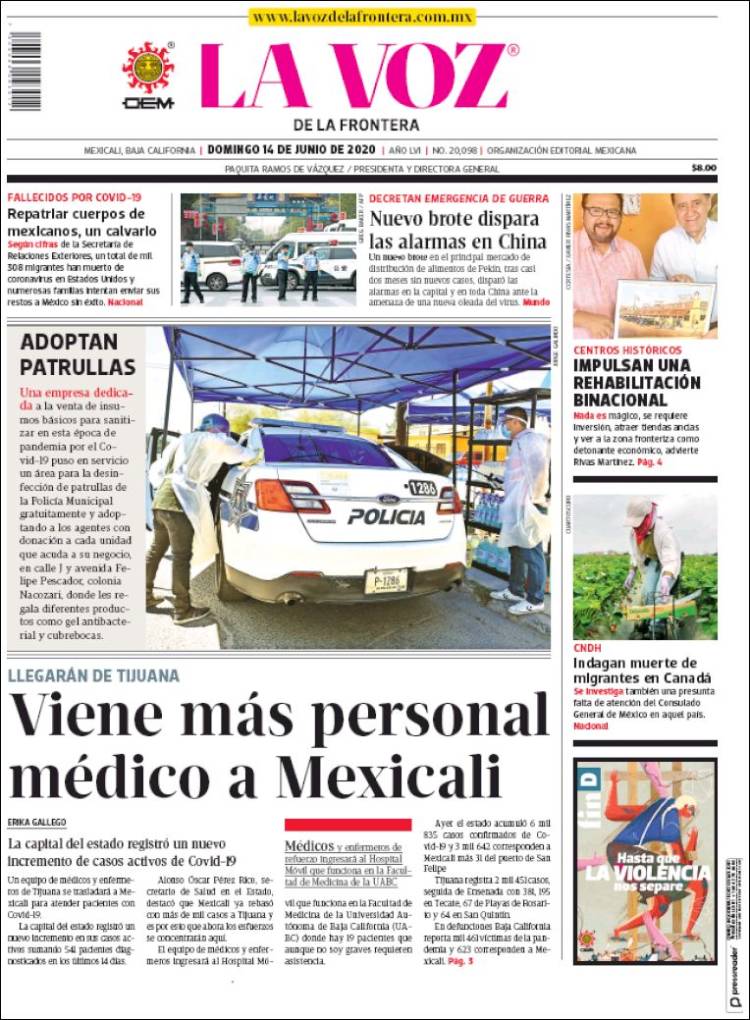 Portada de La Voz de la Frontera (México)