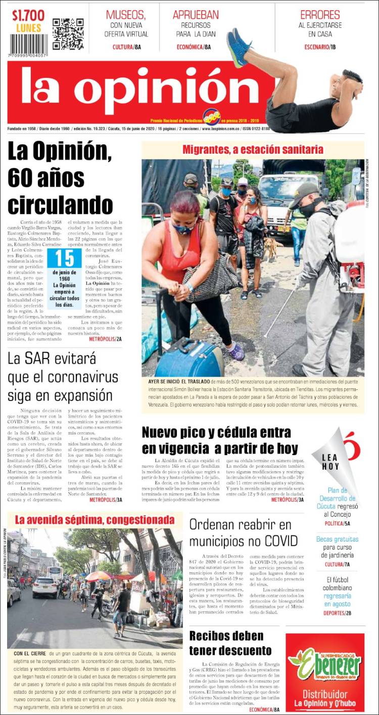 Portada de Diario La Opinion (Colombia)